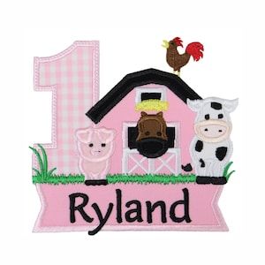 Pink Barn Animal Farm Patch - Girls Birthday Number Patch - Iron on patch - Sew on patch -  Applique patch