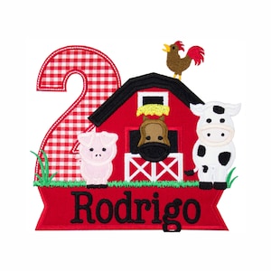 Farm Birthday Patch Embroidered Barn Design With Name Custom Clothing Decoration Iron On Backing For Child Gift Idea For Clothes With Animal