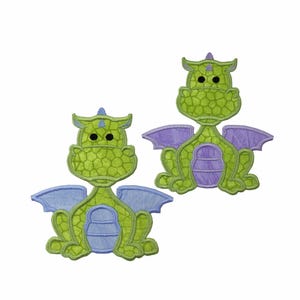 Baby Dragon Patch, Embroidered Sew On or Iron On Applique in Blue or Purple Wings for Kids Clothing and Gifts