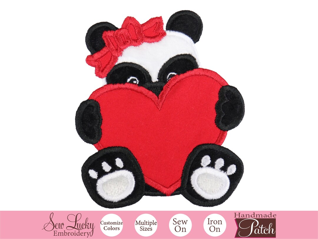 Panda Bear With Heart Patch - Valentine Patch - Animal Patch - Iron on ...