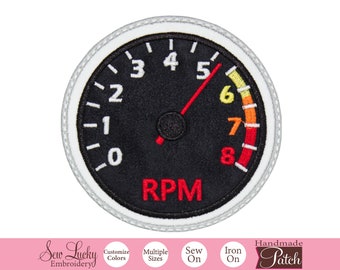 Tachometer Car Gauge Patch - Racing Patch - Iron on patch - Sew on patch - Applique patch - Embroidered patch