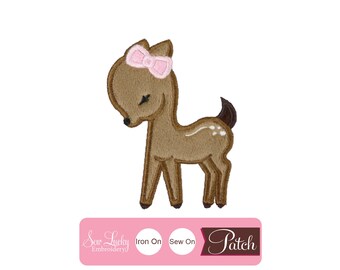Girl Deer with Pink Glitter Bow Patch - Iron on patch - Sew on patch -  Animal Patch - Applique patch