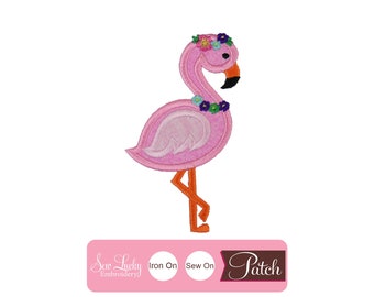 Flamingo with Flowers Patch - Iron on Patch - Sew on Patch - Embroidered Applique
