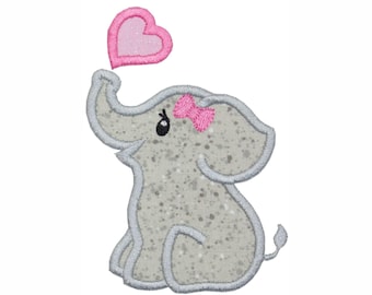 Girl Elephant with Pink Heart Patch - Animal Patch - Iron on patch - Sew on patch - Applique patch