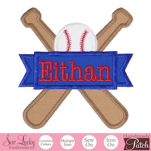 Baseball Bats Name Banner Patch - Personalized Patch - Sew on Patch - Iron on Patch - Embroidered Applique