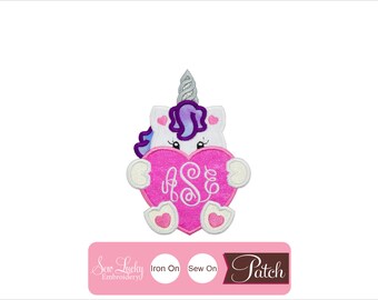 Unicorn with Heart Patch - Monogram Patch - Personalized Patch - Iron on patch - Sew on patch - Applique patch