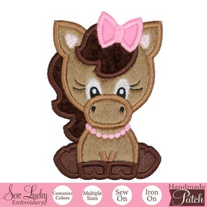 Cute Horse Girl Patch with Bow Embroidered Pony Patch for Girls Backpacks, Jackets, Farm Outfits, or Nursery Decor Iron-On or Sew-On