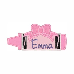Crayon Name Patch with Bow Personalized Embroidered Patch for Backpacks, Clothes or Gifts, Iron On or Sew On Custom School Name Tag