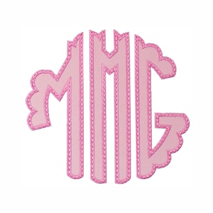 Pink Monogram Patch, Custom Letters, Iron On or Sew On Applique, Scallop Design, Personalized