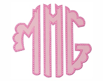 Pink Monogram Patch, Custom Letters, Iron On or Sew On Applique, Scallop Design, Personalized