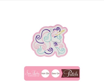 Unicorn with Swirls Patch - Animal Patch - Girls Patch - Sew on Patch - Iron on Patch - Embroidery Applique