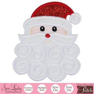 Santa Face with Long Beard Patch - Christmas Patch - Iron on patch - Sew on patch - Applique patch