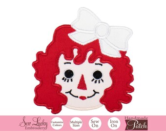 Raggedy Ann with White Bow Patch - Girls Patch - Character Patch -  Iron on patch - Sew on patch - Applique patch