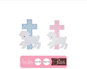 Easter Lamb with Cross Patch - Boy OR Girl Easter Lamb - Animal Patch -  Iron on patch - Sew on patch -  Applique patch