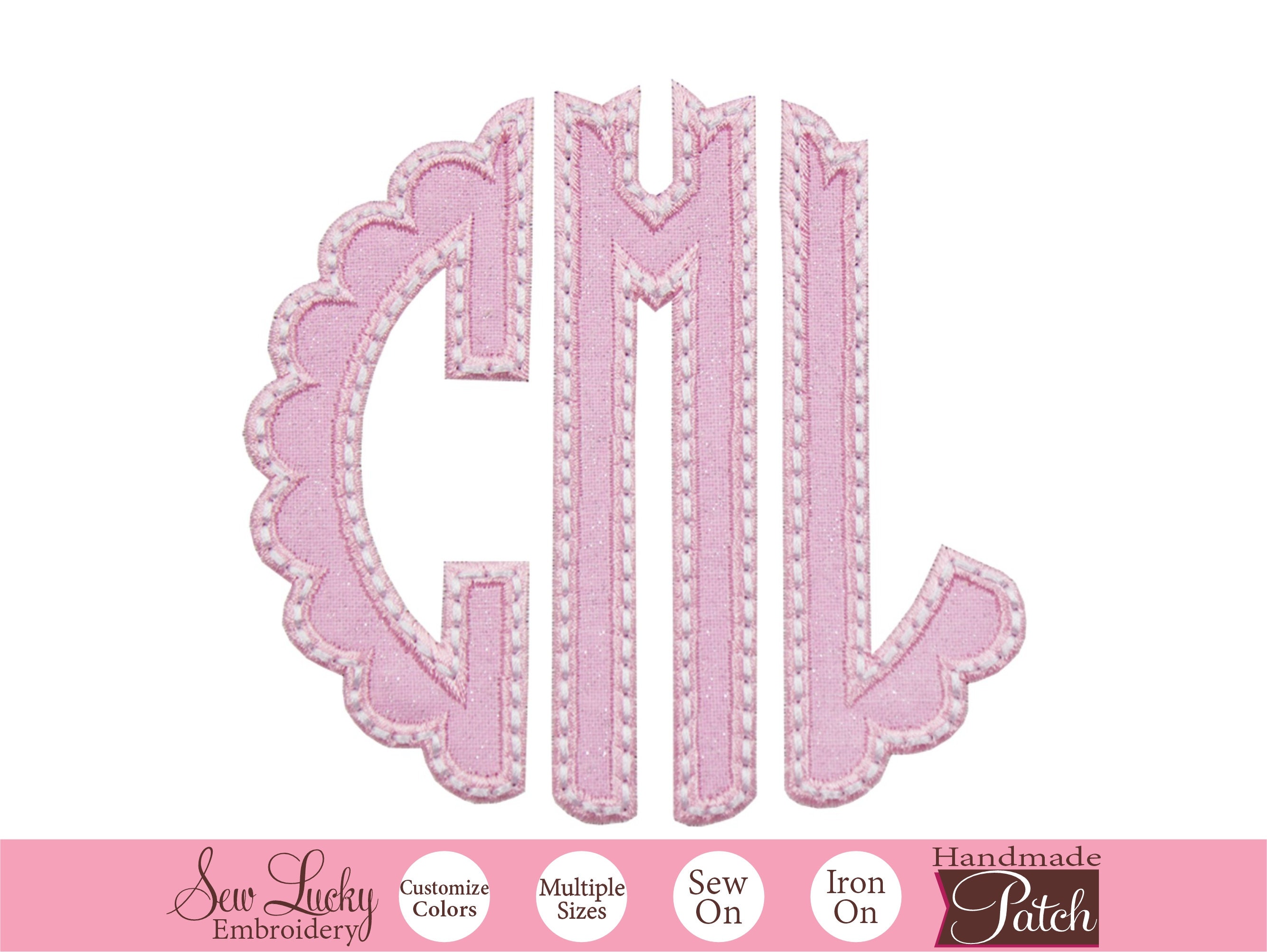 Glitter Scallop Monogram Patch - Personalized Patch - Custom Patch - Iron on patch - Sew on patch - Applique patch
