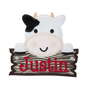 Farm Cow Peeker with Barn Sign Patch - Personalized Patch - Animal Patch - Iron on patch - Sew on patch -  Applique patch