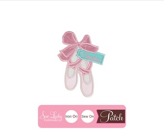 Ballet Slippers Bow Name Tag Patch - Personalized Patch - Sew on Patch - Iron on Patch - Embroidered Applique