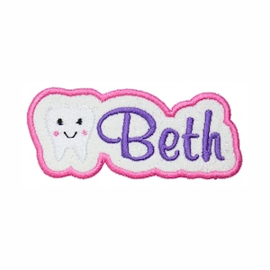 Personalized Tooth Patch, Custom Name Dental Scrub Badge, Iron On or Sew On