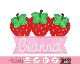 Strawberry Banner Personalized Patch - Name Patch - Custom Patch - Iron on patch - Sew on patch - Applique patch - Embroidered patch