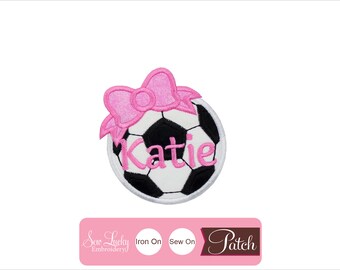 Soccer with Bow Patch - Personalized Patch - Name Patch - Iron on patch - Sew on patch - Applique patch