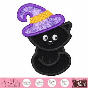 Witch Cat Patch - Halloween - Iron on patch - Sew on patch - Applique patch - Embroidered patch - Jacket patch - Costume Patch - Hat Patch