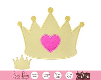 Princess Crown with Heart Patch - Iron on patch - Sew on patch - Applique patch - Embroidered patch