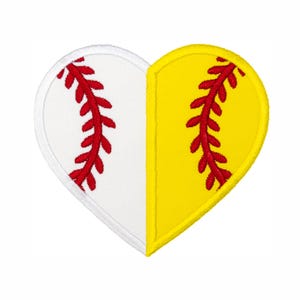 Baseball Softball Heart Patch, Embroidered Sports Applique, Team Gear Patch for Jackets Bags Hats