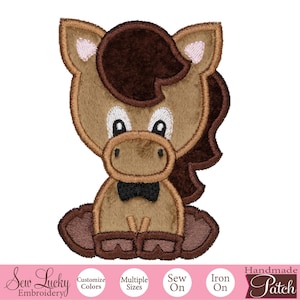 Cute Horse Boy Patch with Bow Tie Embroidered Pony Patch for Baby Boys Jackets, Farm Outfits, or Nursery Decor Iron-On or Sew-On