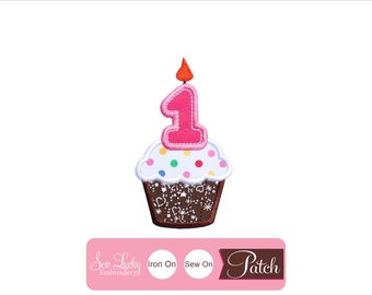 Birthday Cupcake with Dots Patch - Number Patch - Birthday Number Patch - Iron on patch - Sew on patch - Applique patch - Embroidered patch