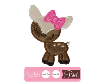 Cute Deer with Polka Dotted Bow Patch - Iron on patch - Sew on patch - Applique patch