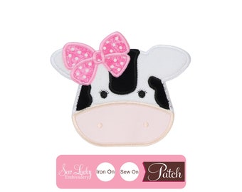 Cow with Bow Patch - Animal Patch - Iron on patch - Sew on patch - Applique patch