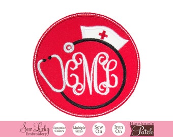 Nurse Hat Monogram Patch - Medical Field Custom Patch - Iron on Patch - Sew on Patch