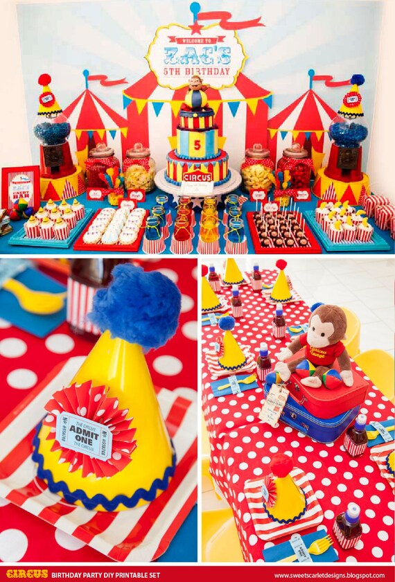 CARNIVAL Birthday Party Printable Set - Cupcake Toppers, Bottle Labels, Favor Tags and more Il_570xn