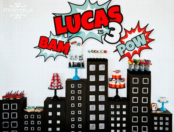 SUPERHERO Printable Backdrop Design for Birthday Party- Printable File - Print Your Own - Avengers Inspired Il_570xn