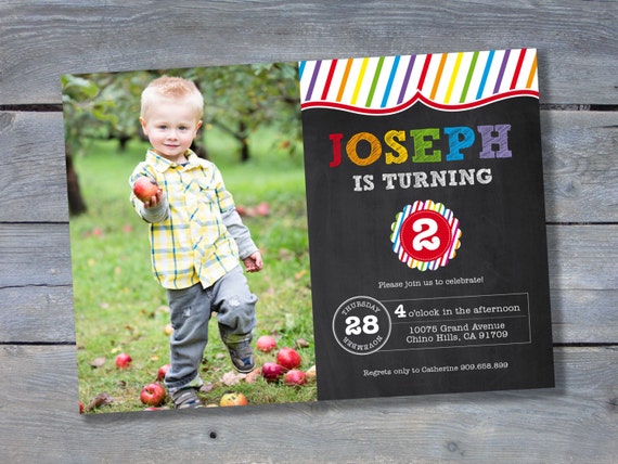 RAINBOW Party Invitation - Rainbow Birthday - Chalkboard Style - Personalized - 7"x5" - Print Your Own - DIY Il_570xn