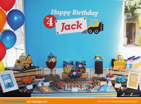 Construction Birthday Party Printable Set Cupcake Toppers
