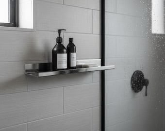 Estante de pared para ducha, organizador metálico flotante, diseño minimalista, organizador de ducha para el hogar.