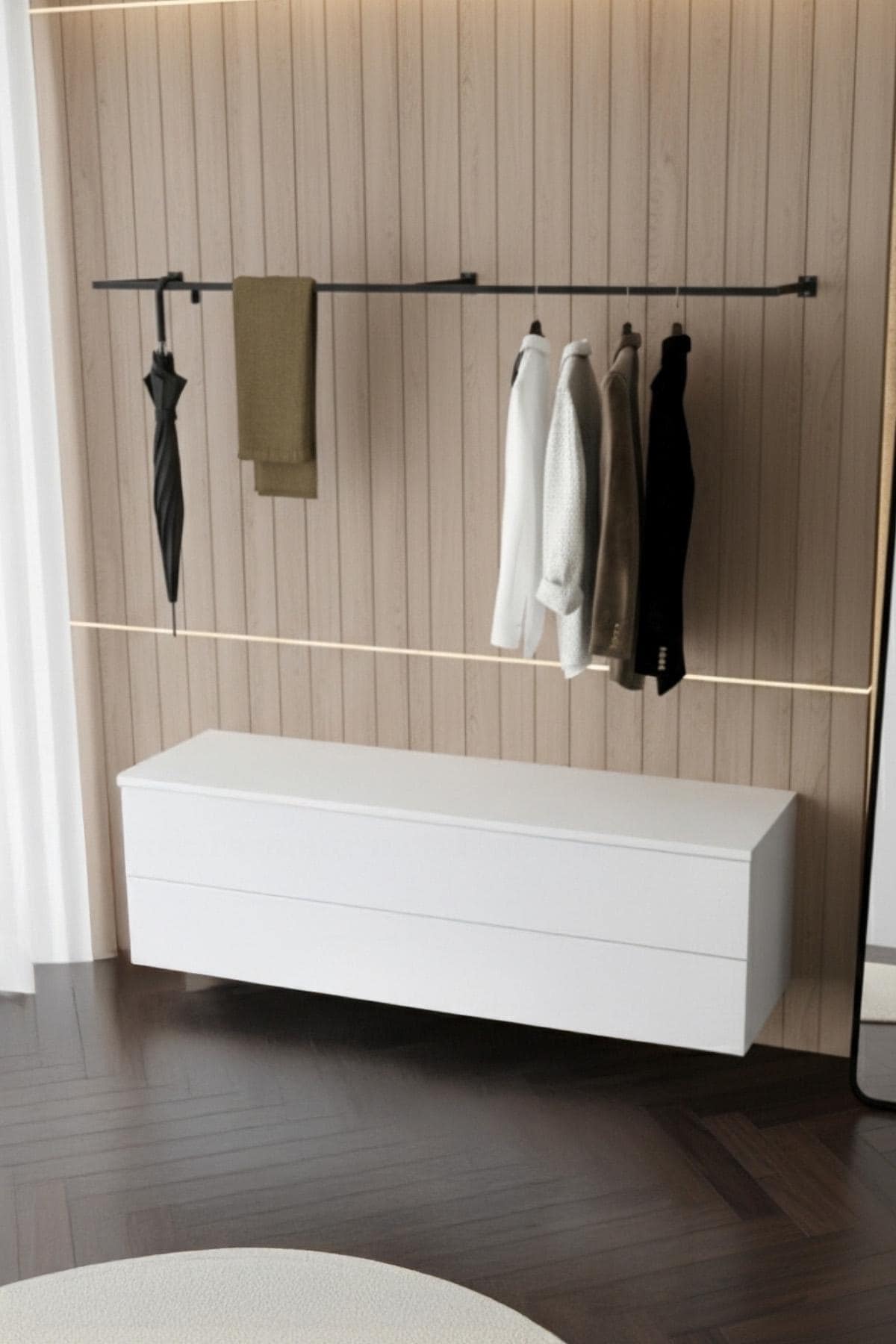 Portant mural, Support mural robuste pour penderie, Range-vêtements pour entrée