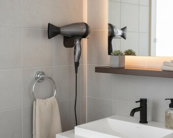 Soporte de pared para secador de pelo, organizador de metal, estante de almacenamiento para baño, soporte para herramientas de peluquería que ahorra espacio, accesorio de baño minimalista