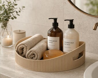 3D Printed Modern Decorative Tray | Ribbed Catchall Tray for Bathroom, Kitchen, or Coffee Table