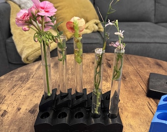 Wave-Igation Station | Wave Propagation Station for Plant Cuttings | 10 Test Tube Bud Vase, Parametric 3D Print | Fits 16, 17 & 25mm Tubes