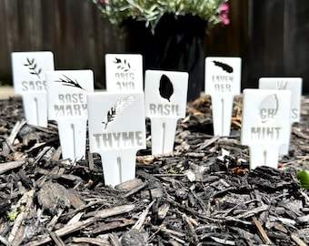 3D Printed Herb Garden Markers | 8 Plant Stakes | Botanical Icon Design | Basil Rosemary Mint Lavender | PLA | Indoor Herb Garden