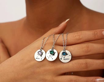 Birthstone Necklace Personalized - Custom Name Date Pendant, Mother's Day Gift