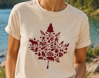 Canada Maple Leaf Shirt, Canadian Icons Tee, Canada Day T-Shirt, Outdoor Canada Gift, Canadian Souvenir Tee
