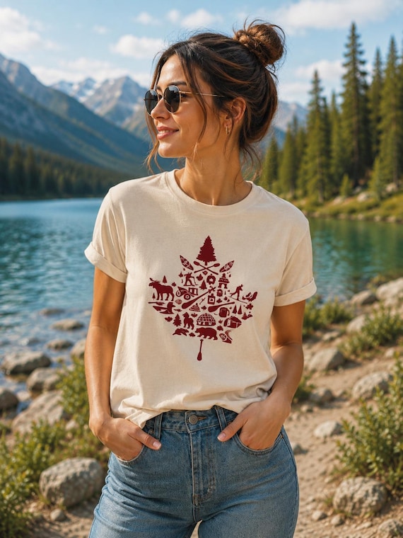 Canada Maple Leaf Shirt, Canadian Icons Tee, Canada Day T-Shirt, Outdoor Canada Gift, Canadian Souvenir Tee