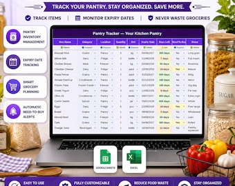 Pantry Inventory Spreadsheet Google Sheets & Excel | Food Storage ...