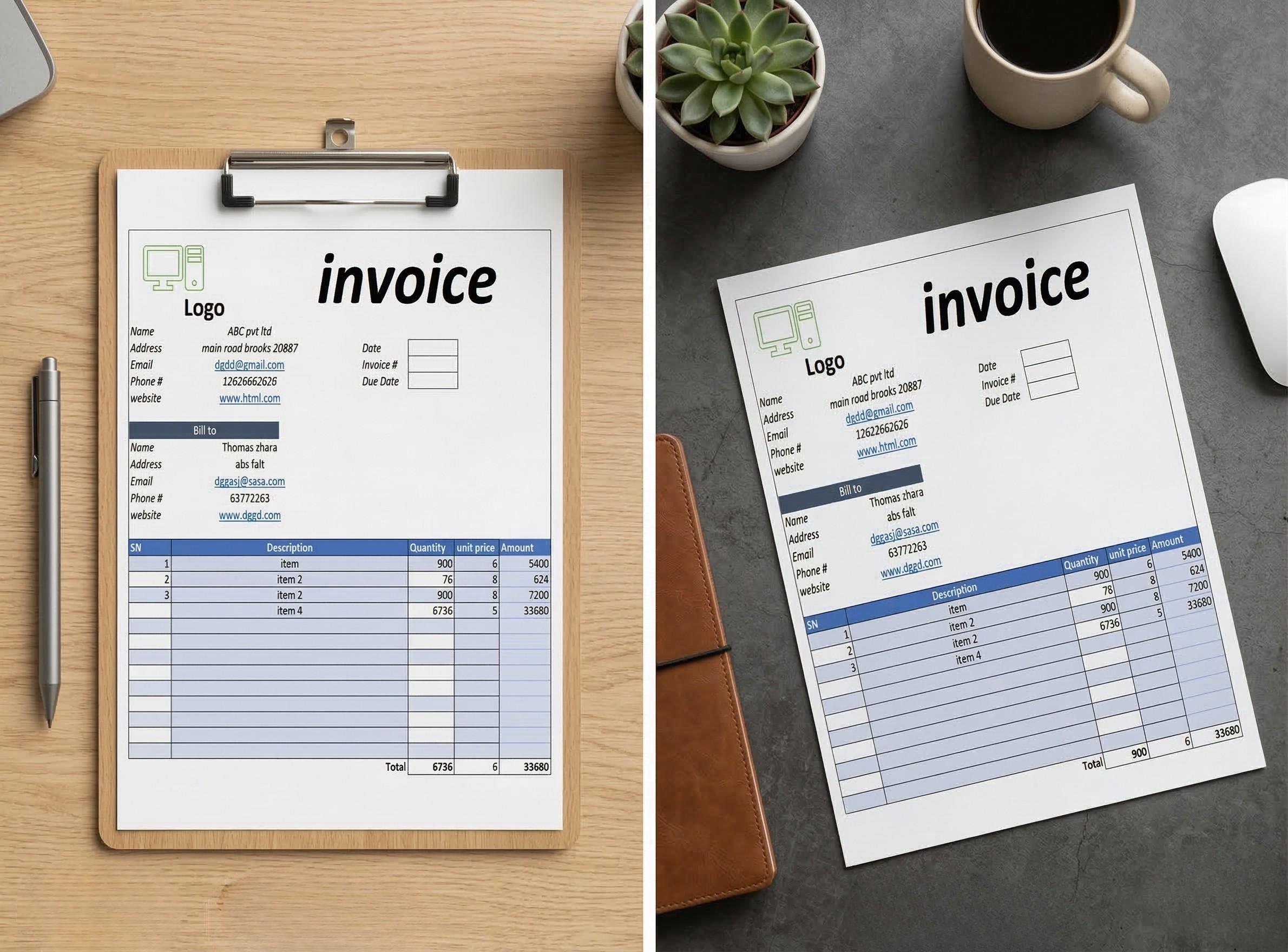 Editable Invoice Template Printable Excel Sheet, Small Business Daily ...