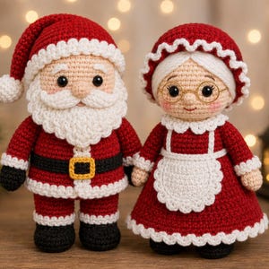 Jultomten och fru Claus virkmönster PDF, jul Amigurumi docka par, högtidsvirkad heminredning, festlig digital nedladdning