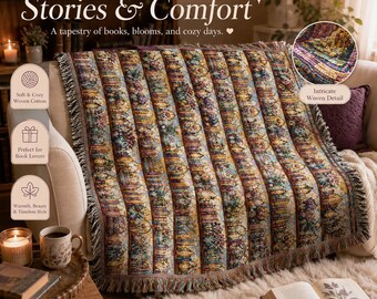 Cozy Woven Bookshelf Throw Blanket | Book Lover Home Decor
