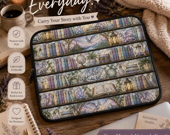 Fantasy Dragon Bookshelf Laptop Sleeve | Protective Laptop Case for Book Lovers